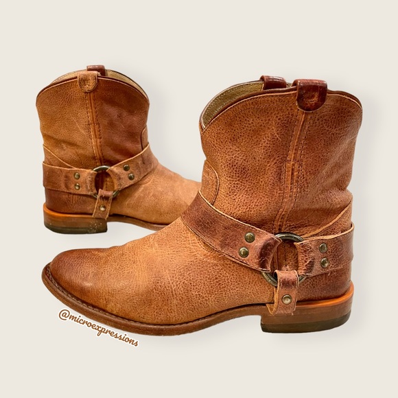 $388 Frye Wyatt Harness Cognac Brown Leather Cowboy Western Short Ankle Boot - Picture 6 of 13